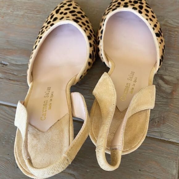 Anthropologie Carmen Salas Cheetah Calf Hair Leather Slingback Pumps 9.5 - Picture 8 of 10